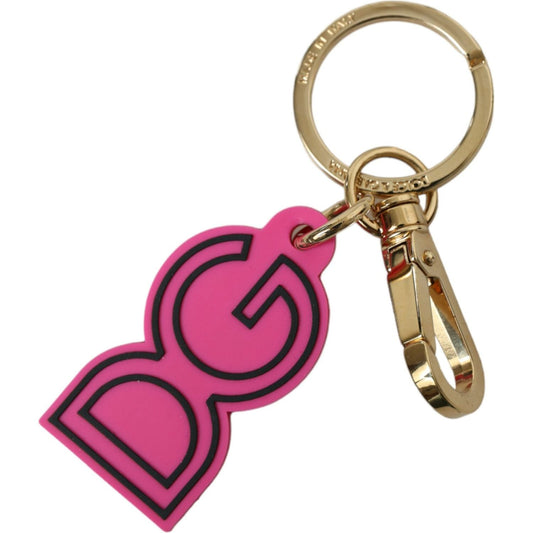 Dolce & Gabbana Pink Rubber Gold Tone Metal DG Logo Keyring Keychain SMY101361