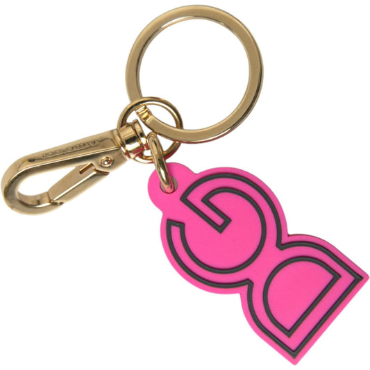 Dolce & Gabbana Pink Rubber Gold Tone Metal DG Logo Keyring Keychain SMY101361