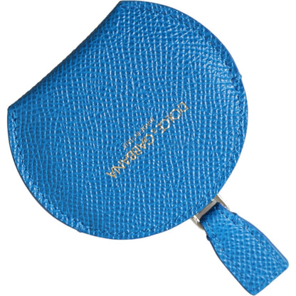 Dolce & Gabbana Blue Calfskin Leather Round Logo Hand Mirror Holder