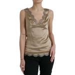 Dolce & Gabbana Brown Lace Trim V-neck Sleeveless Tank Top TSH84790-40