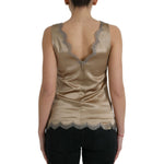 Dolce & Gabbana Brown Lace Trim V-neck Sleeveless Tank Top TSH84790-40