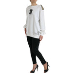 Dolce & Gabbana White Floral Cotton Crew Neck Pullover Sweater TSH84804-40