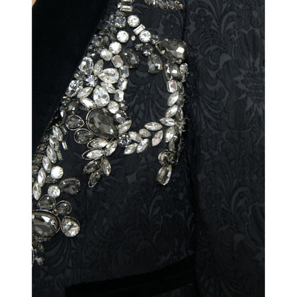 Dolce & Gabbana Black Crystal Embellished Overcoat Jacket