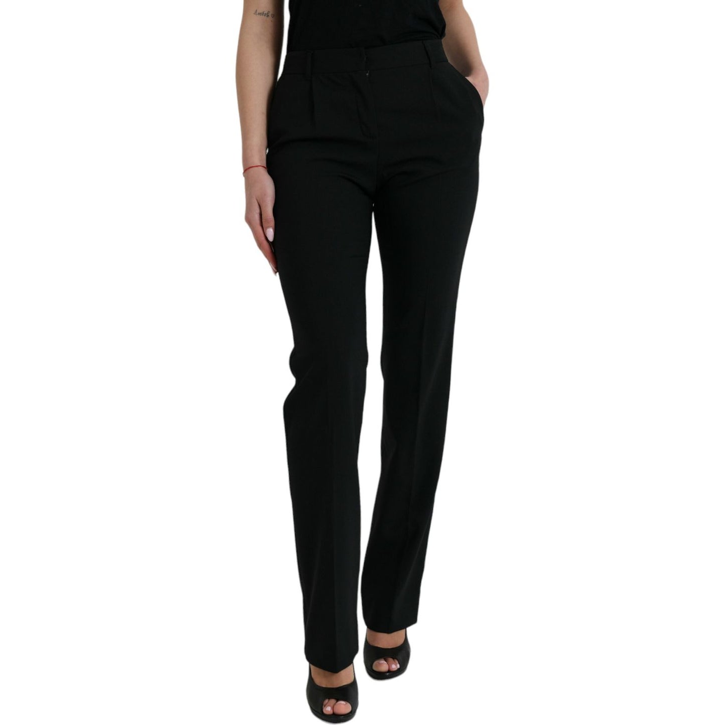 Dolce & Gabbana Black Wool Mid Waist Tapered Pants PAN75092-38