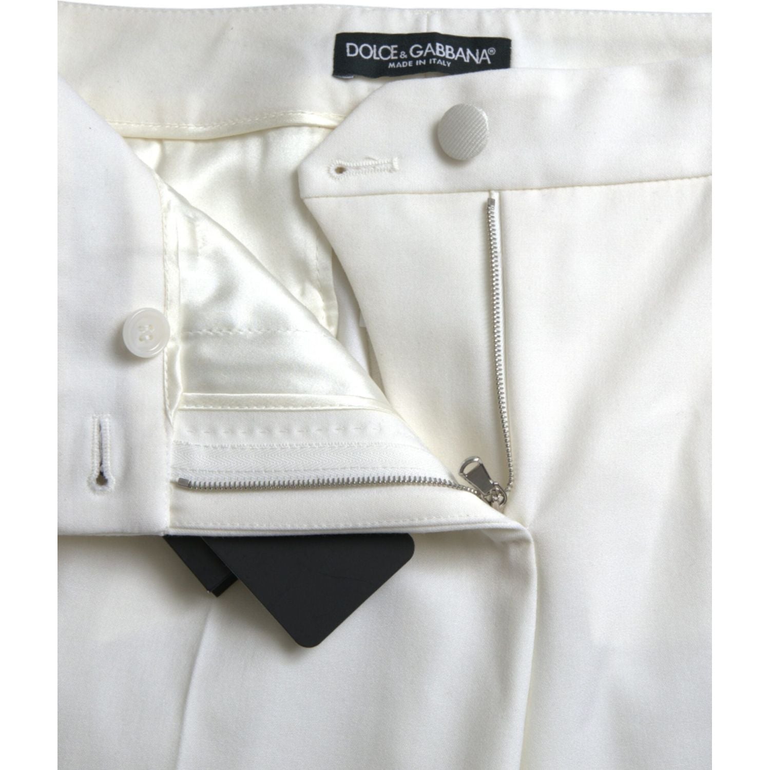 Dolce & Gabbana White Wool Mid Waist Tapered Pants