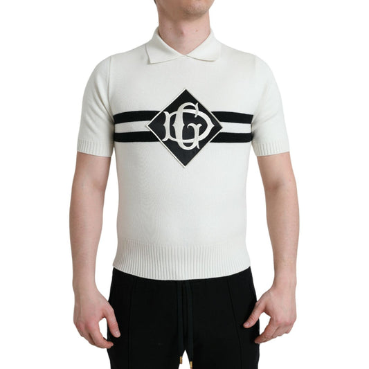 Dolce & Gabbana White DG Logo Collared Henley Shirt T-shirt Dolce & Gabbana Light Gray