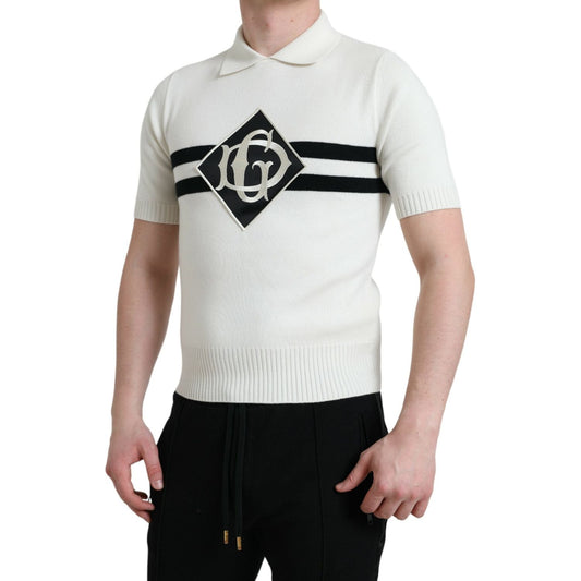 Dolce & Gabbana White DG Logo Collared Henley Shirt T-shirt Dolce & Gabbana Light Gray