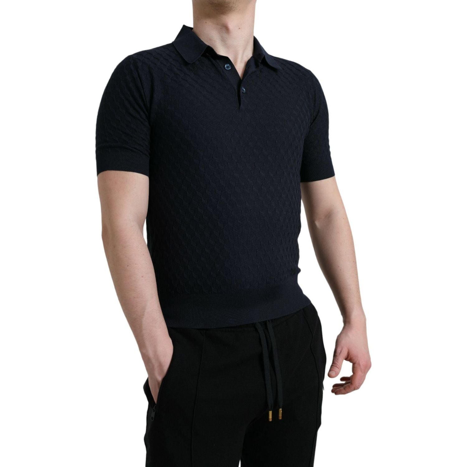 深蓝色领口短袖 Polo T 恤