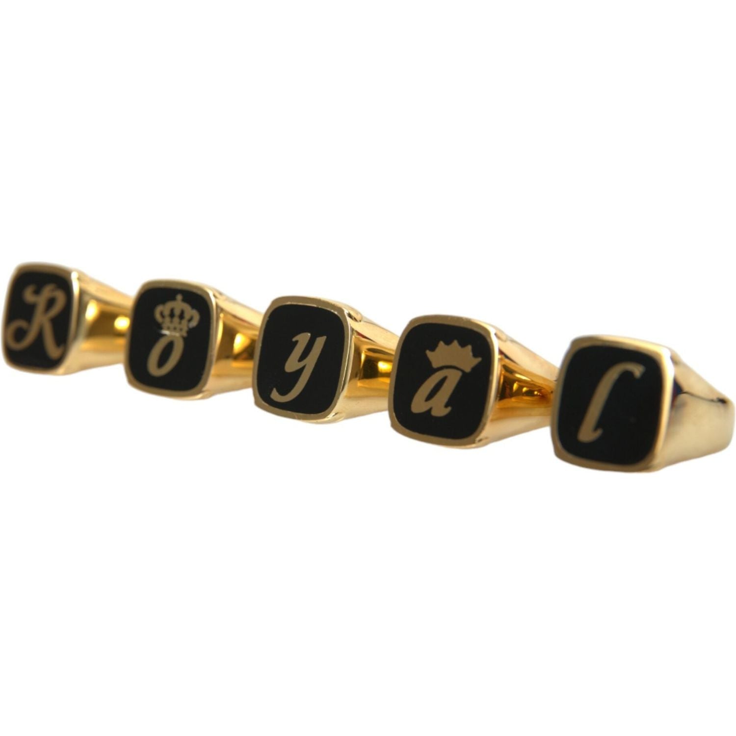 Dolce & Gabbana Gold Brass ROYAL Enamel Set of 5 Ring