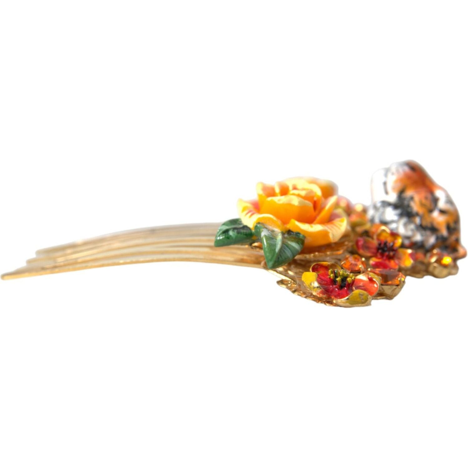 金色黄铜水晶豹纹花饰发梳