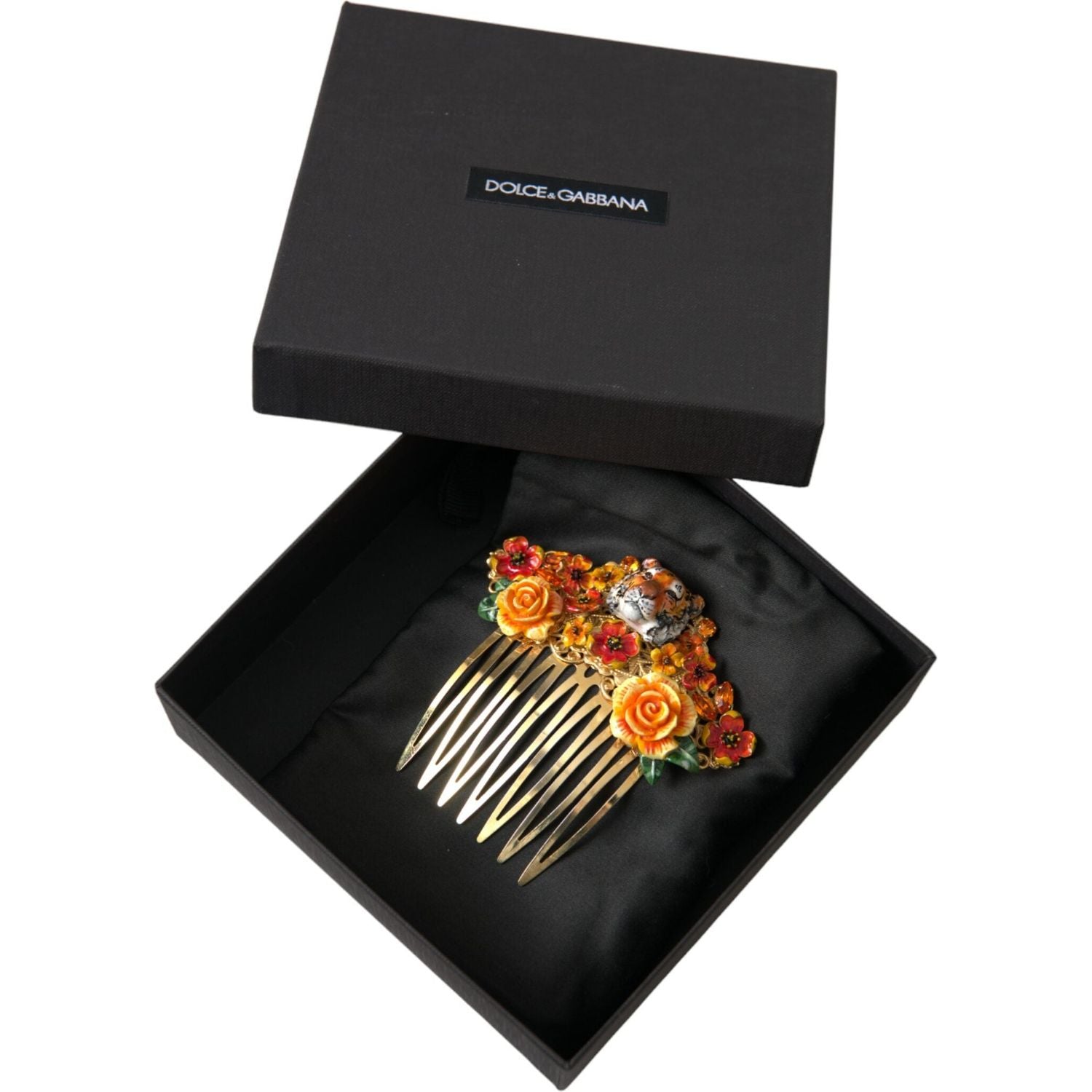 金色黄铜水晶豹纹花饰发梳