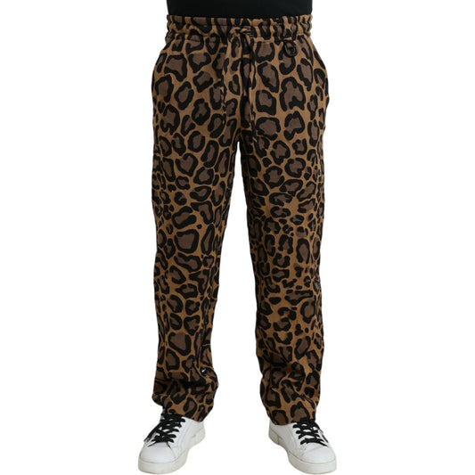 Dolce & Gabbana Brown Leopard Print Polyester Jogger Pants Dolce & Gabbana Black