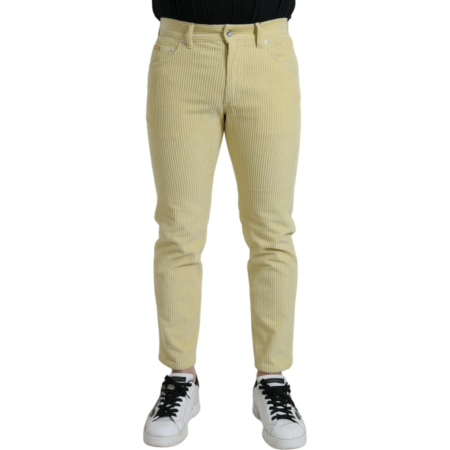 黄色灯芯绒徽标牌紧身牛仔裤