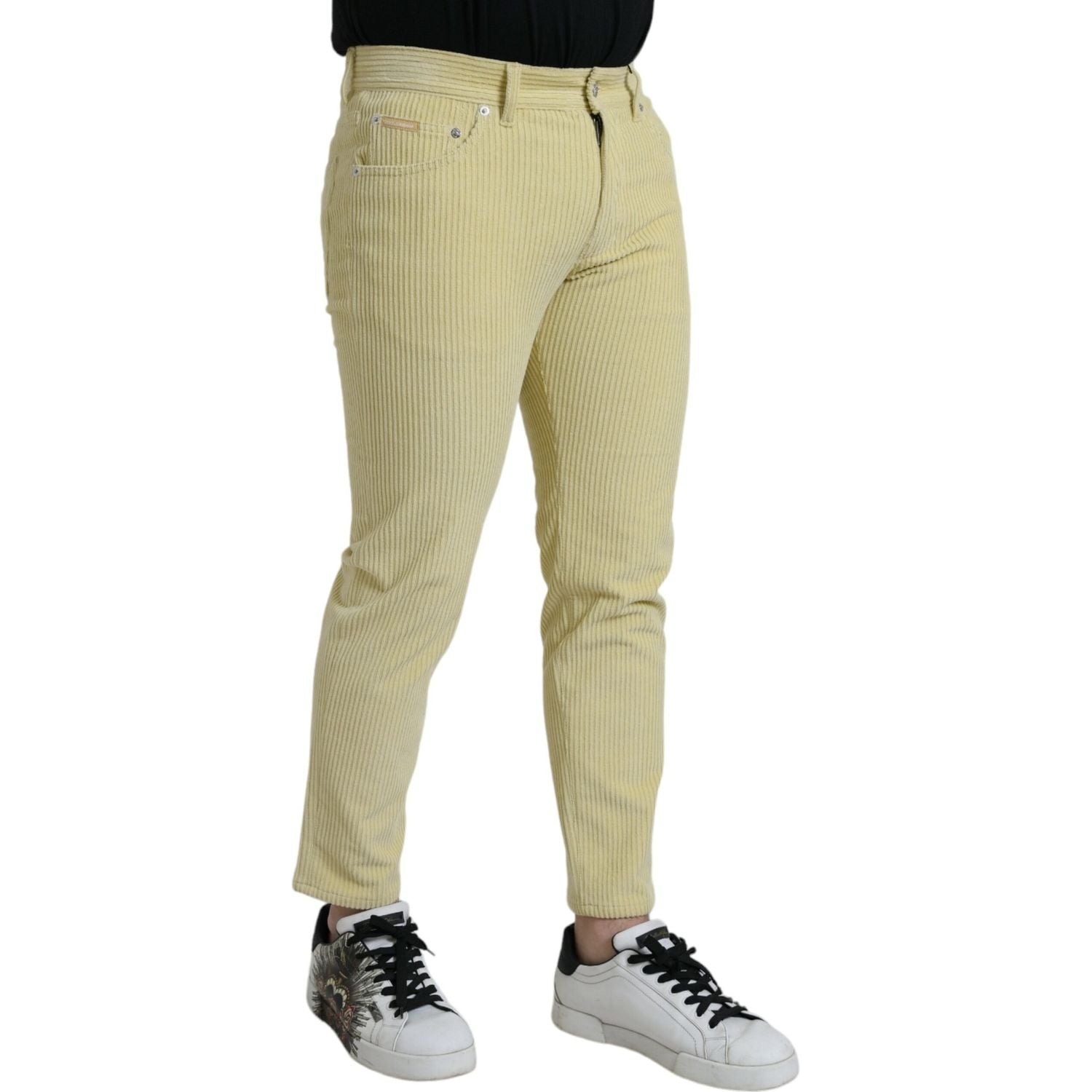 黄色灯芯绒徽标牌紧身牛仔裤