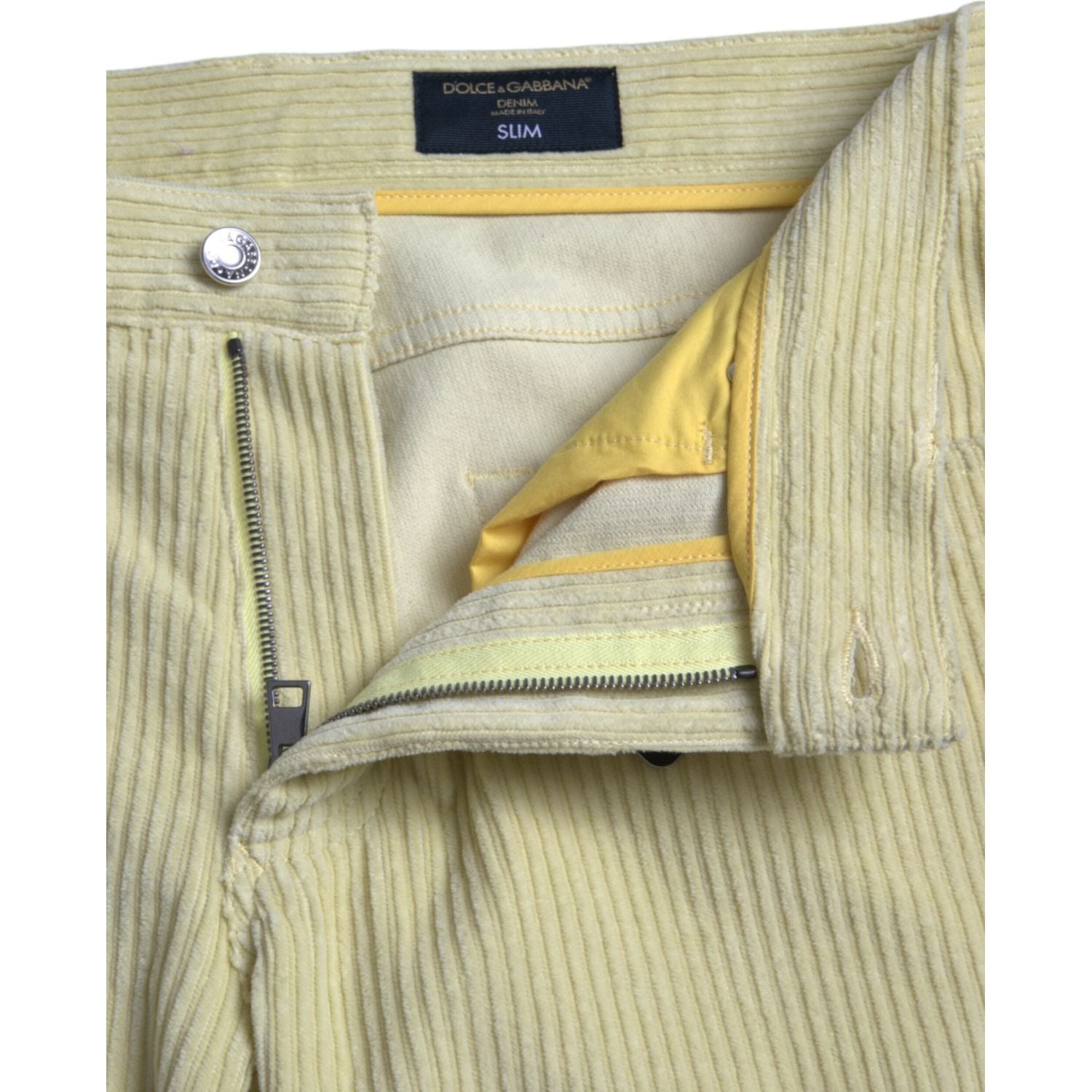 黄色灯芯绒徽标牌紧身牛仔裤