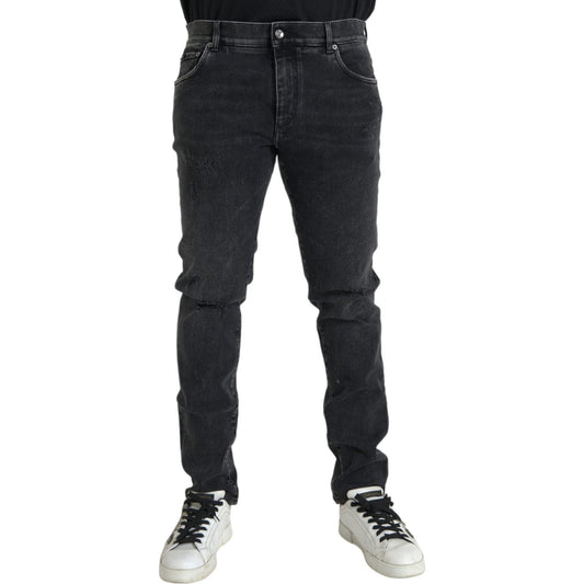 Dolce & Gabbana Gray Cotton Stretch Skinny Denim Logo Jeans Dolce & Gabbana Dark Slate Gray
