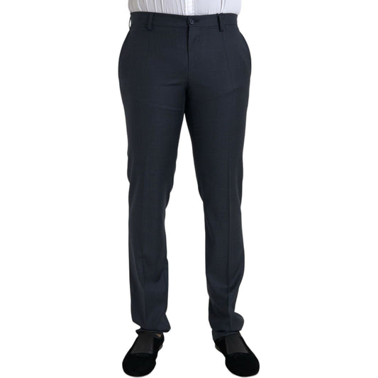Dolce & Gabbana Blue Wool Men Skinny Dress Pants Dolce & Gabbana Dark Slate Gray