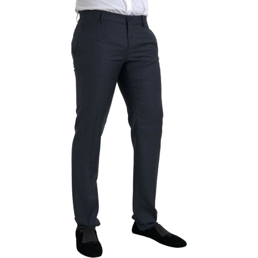 Dolce & Gabbana Blue Wool Men Skinny Dress Pants Dolce & Gabbana Dark Slate Gray