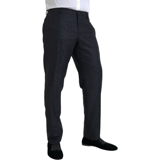 Dolce & Gabbana Blue Brocade Wool Skinny Men Dress Pants Dolce & Gabbana Black