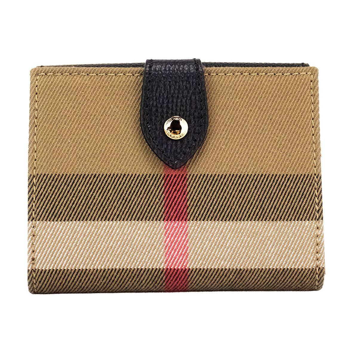 محفظة Burberry Luna المصنوعة من الجلد الأسود المحبب من القماش بنقشة المربعات