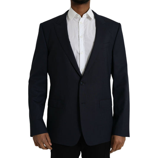 Dolce & Gabbana Dark Blue Wool Single Breasted Coat Blazer Dolce & Gabbana Black