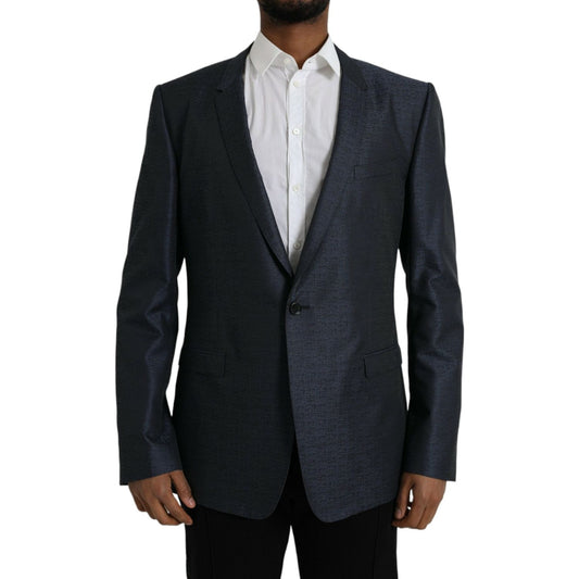 Dolce & Gabbana Blue Wool GOLD Single Breasted Coat Blazer Dolce & Gabbana Black