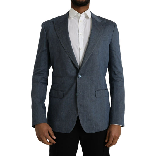 Dolce & Gabbana Blue Linen NAPOLI Single Breasted Coat Blazer Dolce & Gabbana Dark Slate Gray