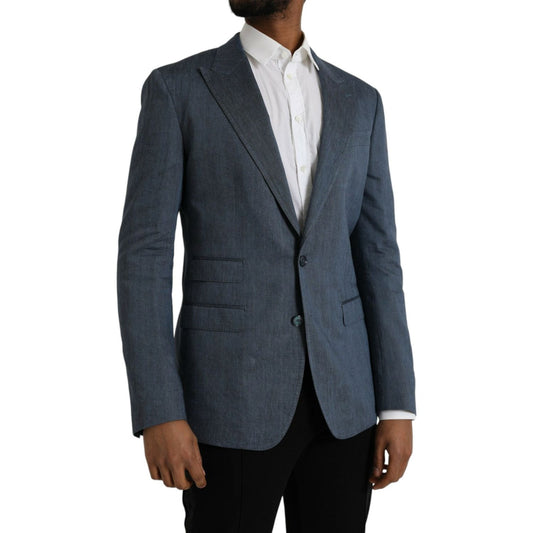 Dolce & Gabbana Blue Linen NAPOLI Single Breasted Coat Blazer Dolce & Gabbana Dark Slate Gray