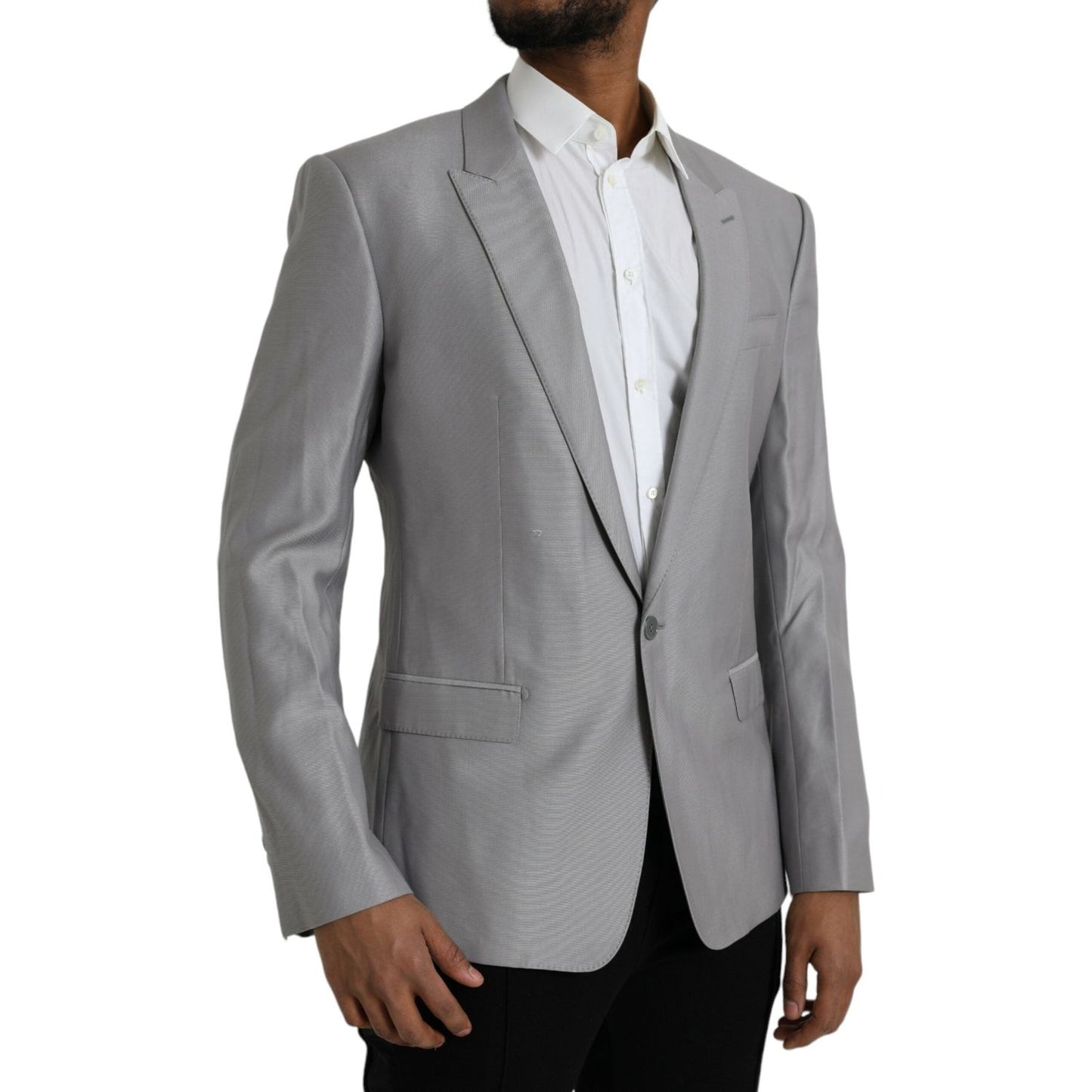 Dolce & Gabbana Gray Wool Peak Single Breasted Coat Blazer JKT4037-52