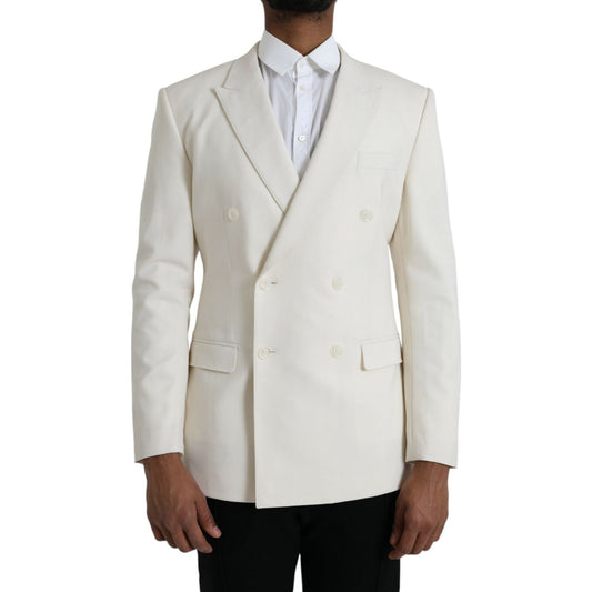 Dolce & Gabbana White Wool MARTINI Double Breasted Blazer Dolce & Gabbana Light Gray