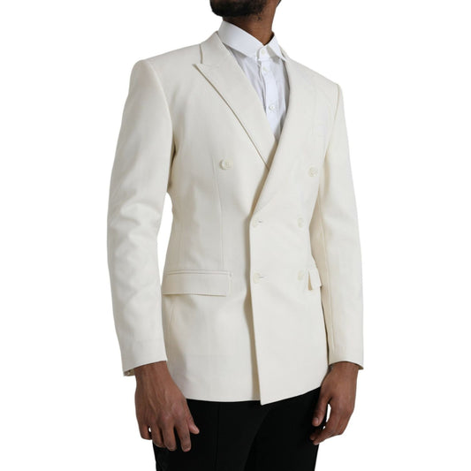 Dolce & Gabbana White Wool MARTINI Double Breasted Blazer Dolce & Gabbana Light Gray