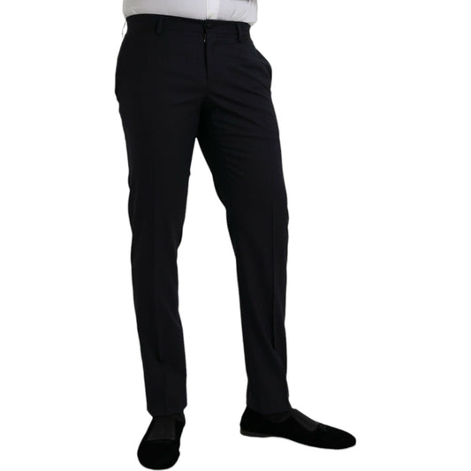 Dolce & Gabbana Dark Blue Wool Slim Fit Formal Pants Dolce & Gabbana Black