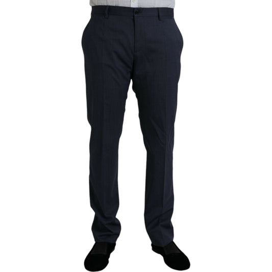 Dolce & Gabbana Blue Wool Slim Fit Dress Formal Pants Dolce & Gabbana Black