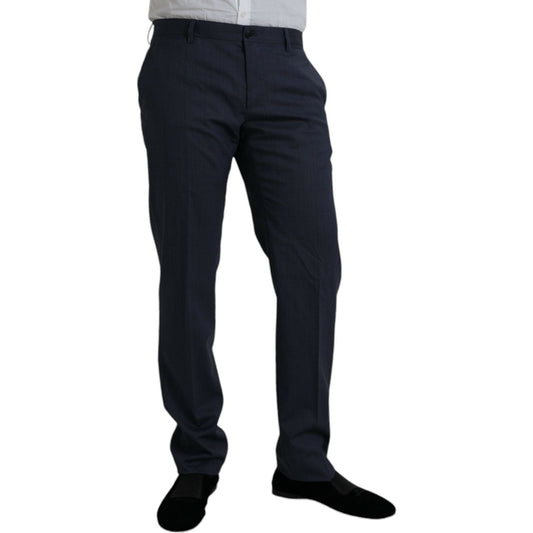 Dolce & Gabbana Blue Wool Slim Fit Dress Formal Pants Dolce & Gabbana Black