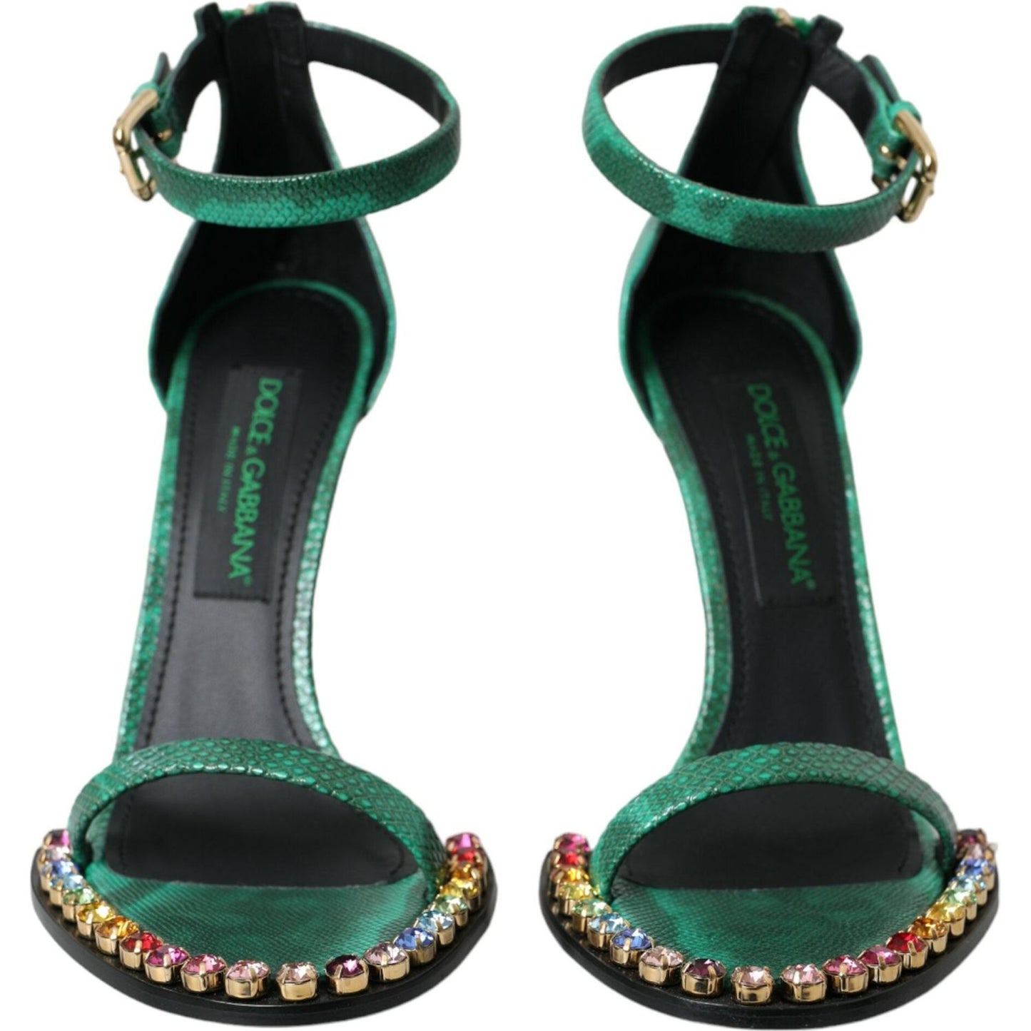 Dolce & Gabbana Green Exotic Leather Crystal Sandals Shoes LA10579-39