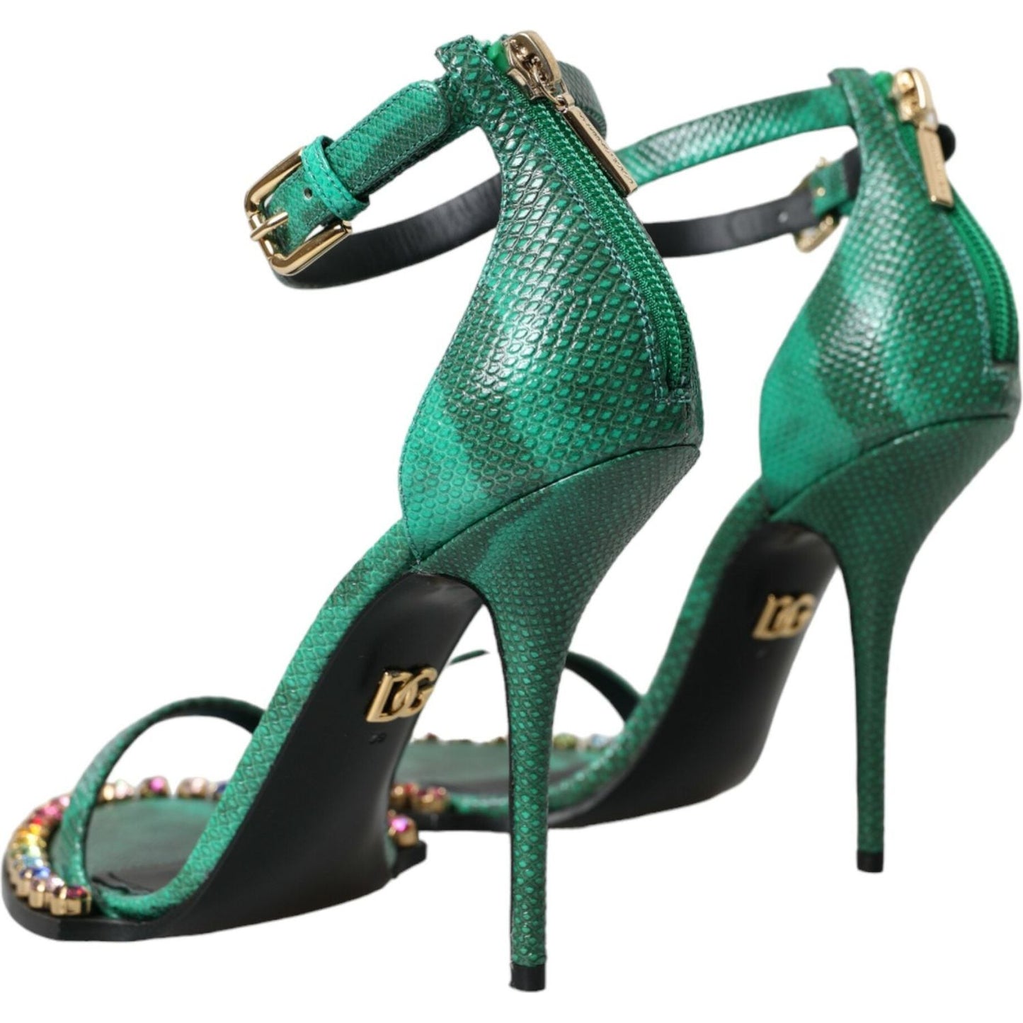 Dolce & Gabbana Green Exotic Leather Crystal Sandals Shoes LA10579-39