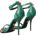 Dolce & Gabbana Green Exotic Leather Crystal Sandals Shoes LA10579-39