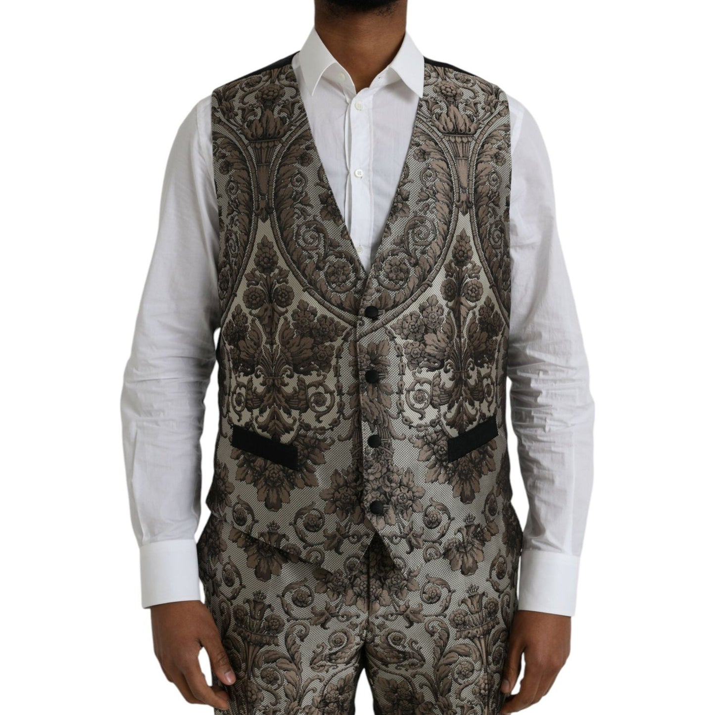 Dolce & Gabbana Brown Floral Jacquard Formal 3 Piece Suit KOS2220-54