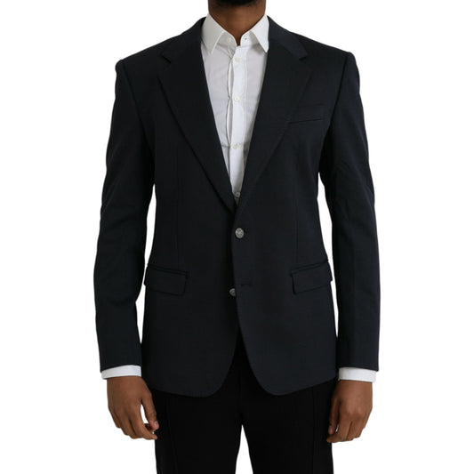 Dolce & Gabbana Dark Blue Cotton Single Breasted Coat Blazer Dolce & Gabbana Black