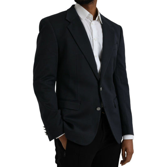 Dolce & Gabbana Dark Blue Cotton Single Breasted Coat Blazer Dolce & Gabbana Black