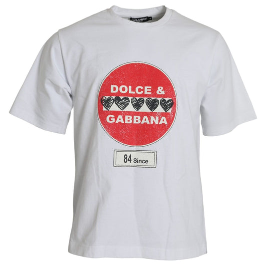 Dolce & Gabbana White Amor Heart Cotton Crewneck Short Sleeve T-shirt Dolce & Gabbana Light Gray