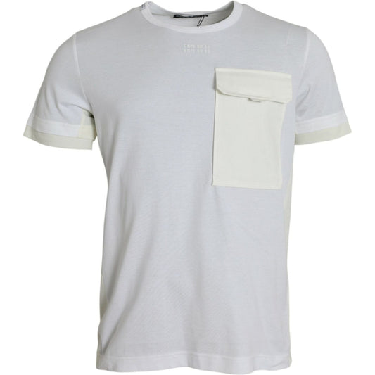 Dolce & Gabbana White Cotton Pocket Short Sleeves T-shirt Dolce & Gabbana Light Gray