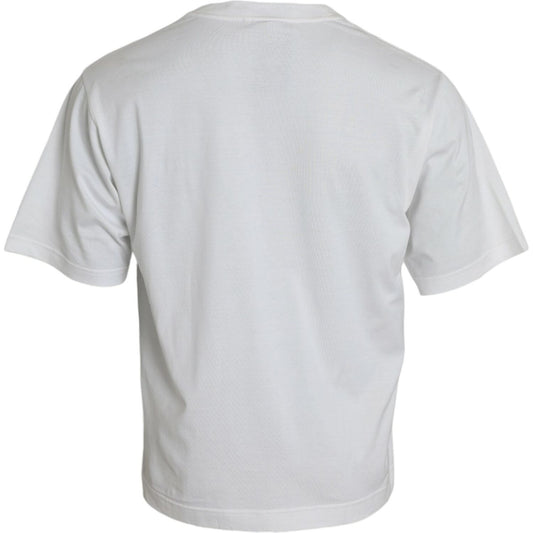 Dolce & Gabbana White Embellished Cotton Crew Neck T-shirt Dolce & Gabbana Light Gray