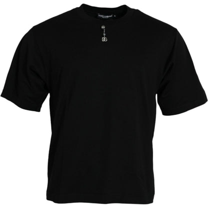 Dolce & Gabbana Black Embellished Cotton Crew Neck T-shirt