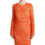 Dolce & Gabbana Orange Floral Ricamo Sheath Long Dress SIG60563-1