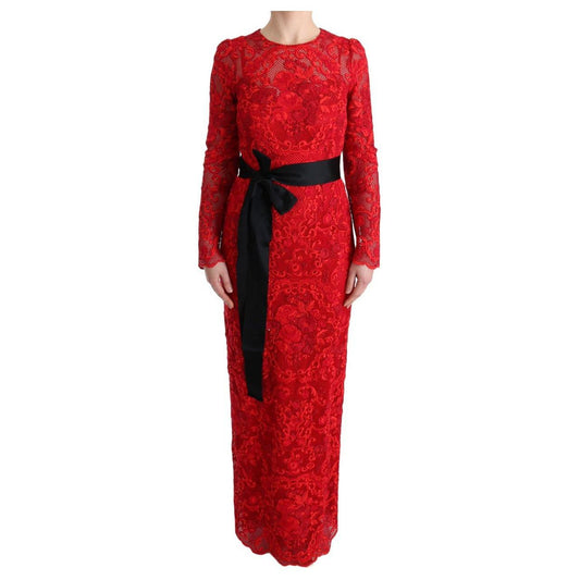 Dolce & Gabbana Red Floral Ricamo Sheath Long Dress SIG60570-1