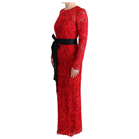 Dolce & Gabbana Red Floral Ricamo Sheath Long Dress SIG60570-1