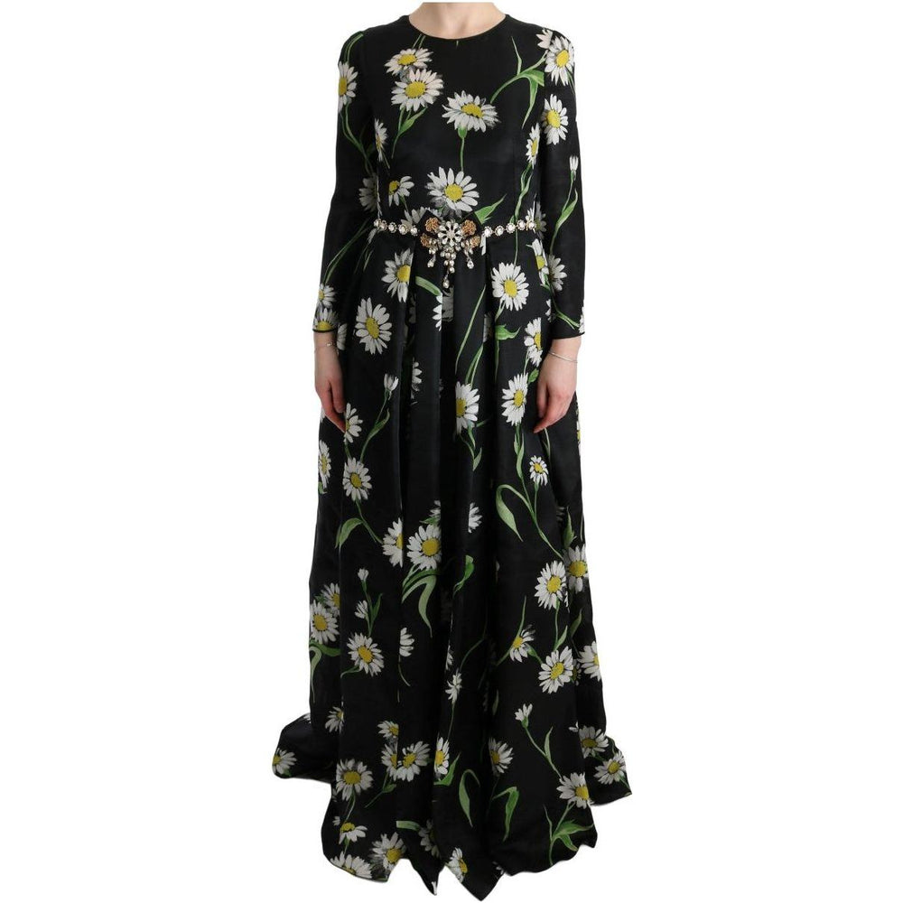 Dolce & Gabbana Multicolor Silk Sunflower Print Long Maxi Dress SIG60646-3