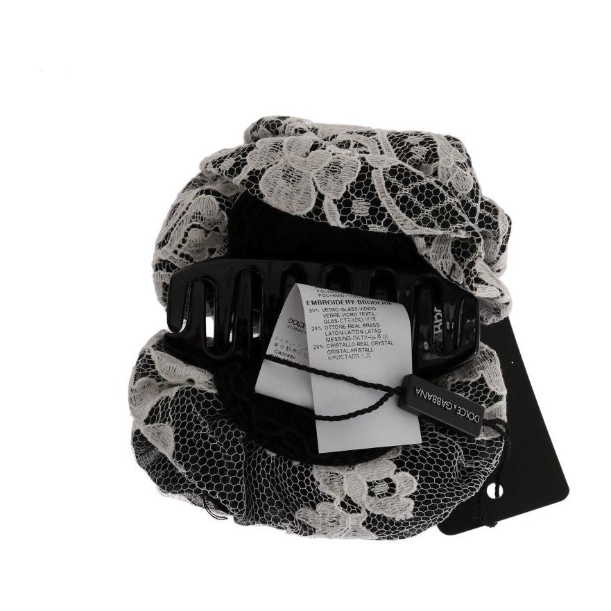 优雅的黑白花卉蕾丝水晶发夹