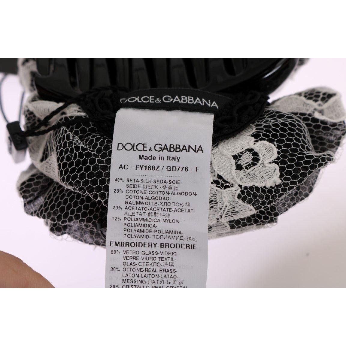 Dolce & Gabbana Black White Floral Lace Crystal Hair Claw SMY1141